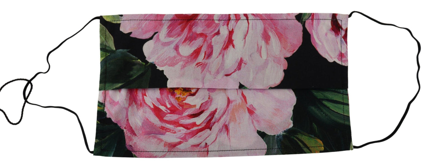 Dolce & Gabbana Schwarze florale plissierte elastische Ohrenschlaufe Gesichtsmaske