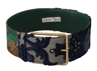 Dolce & Gabbana Grüner Jaquard-Embroider-Leder-Goldmetallgürtel