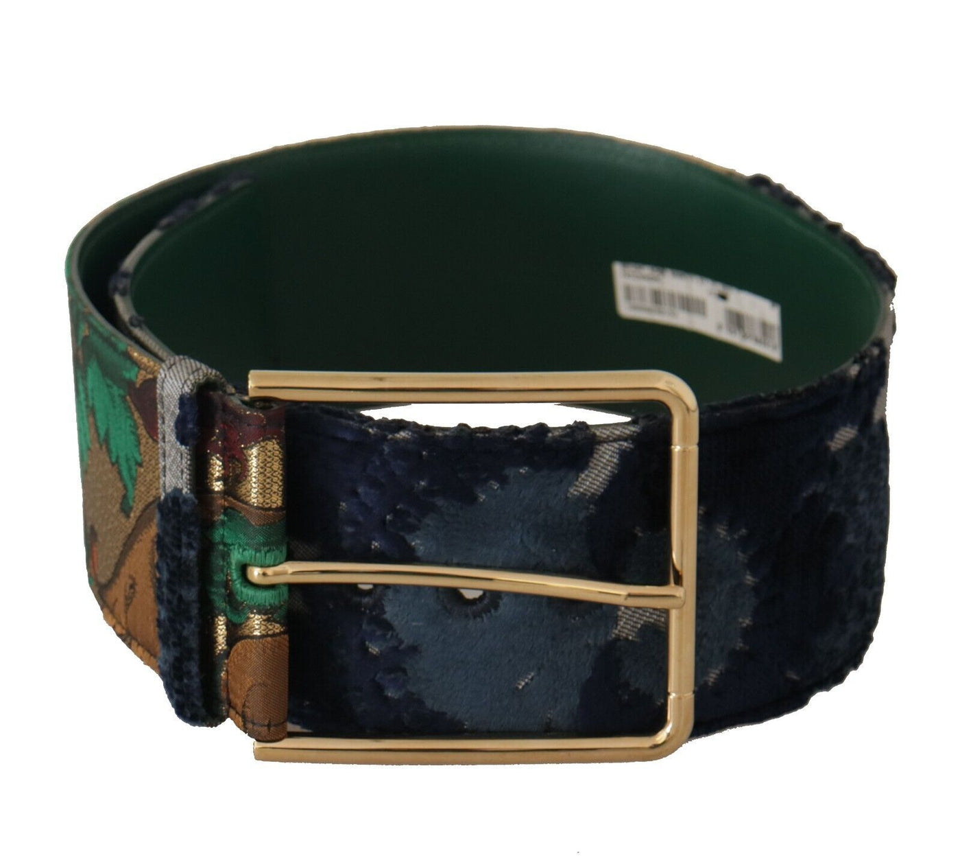 Dolce & Gabbana Grüner Jaquard-Embroider-Leder-Goldmetallgürtel
