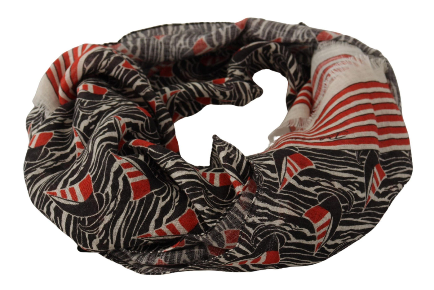 Dolce & Gabbana Schwarzer roter Leinenschal mit Segelboot-Streifendruck