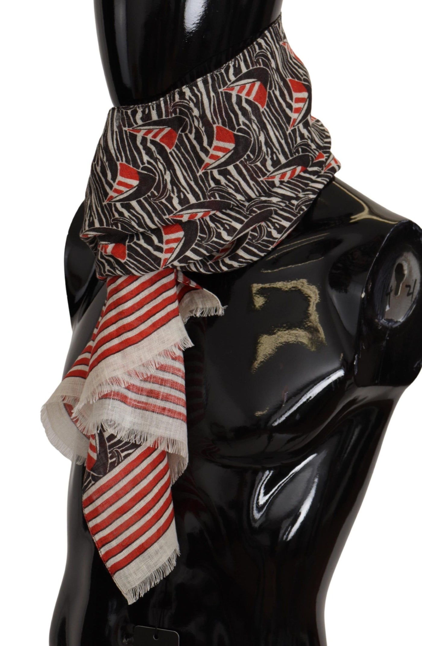 Dolce & Gabbana Schwarzer roter Leinenschal mit Segelboot-Streifendruck