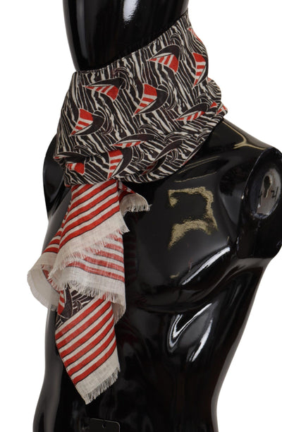 Dolce & Gabbana Schwarzer roter Leinenschal mit Segelboot-Streifendruck