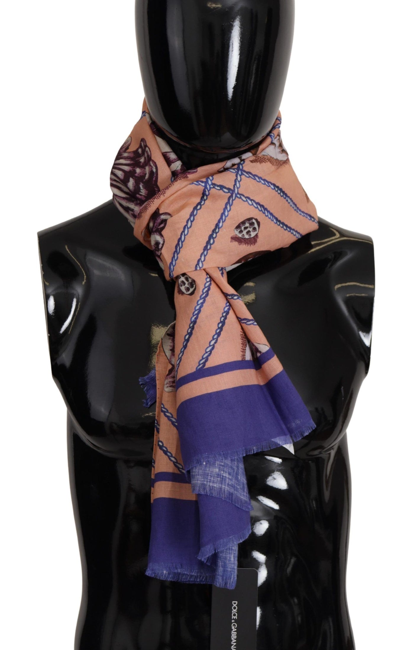 Dolce & Gabbana Blaues Leinen Muschelmuster Herren-Wickeltuch-Schal