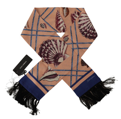 Dolce & Gabbana Multicolor Seashell Patterned DG Logo Schal Fransen Seidenschal