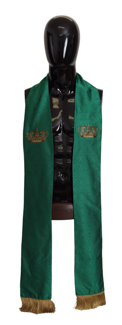 Dolce & Gabbana Grüne Krone Bestickter Schal Fransenmischung Seide