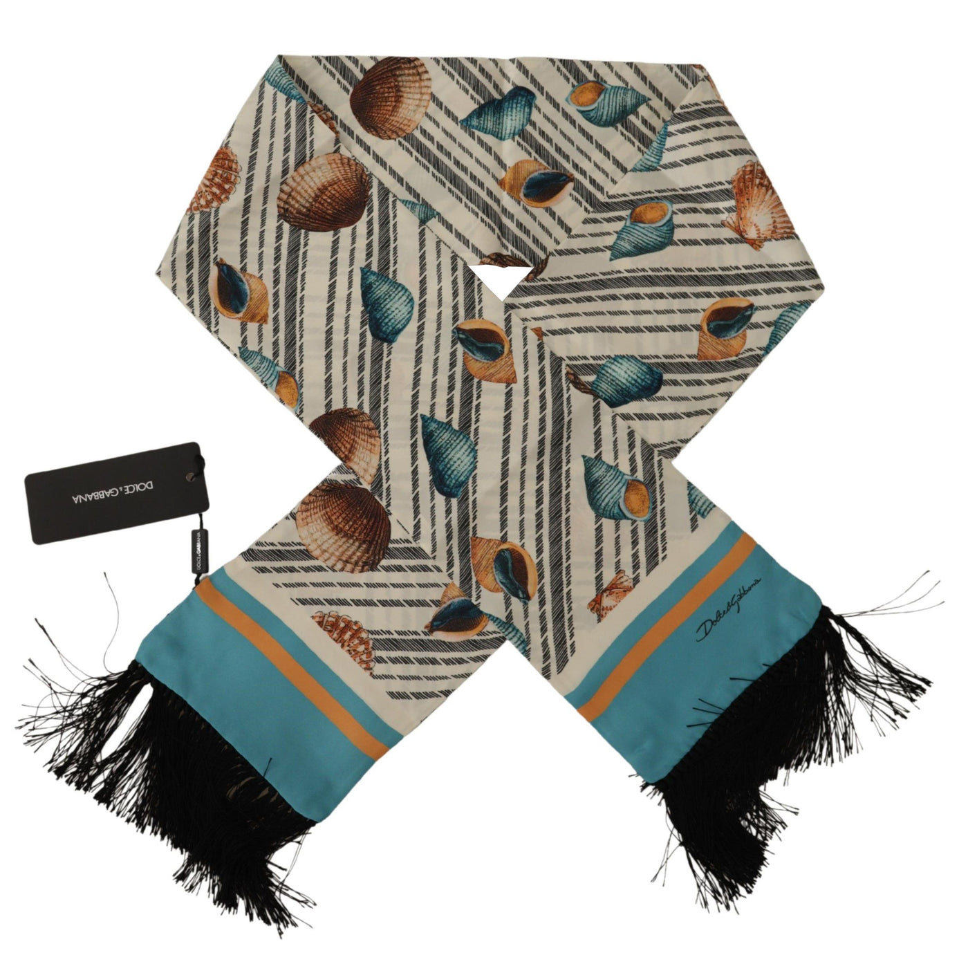 Dolce & Gabbana Multicolor Muscheln DG Print Seidenschal Fransenschal