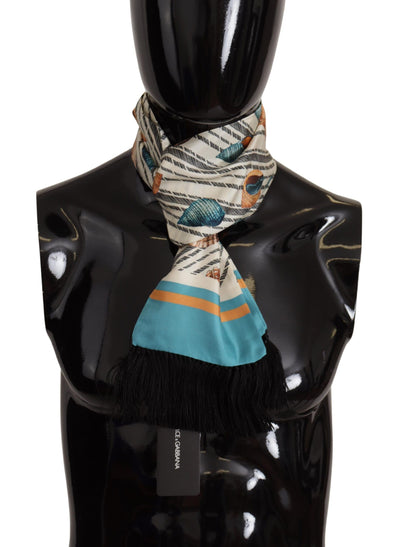 Dolce & Gabbana Multicolor Muscheln DG Print Seidenschal Fransenschal