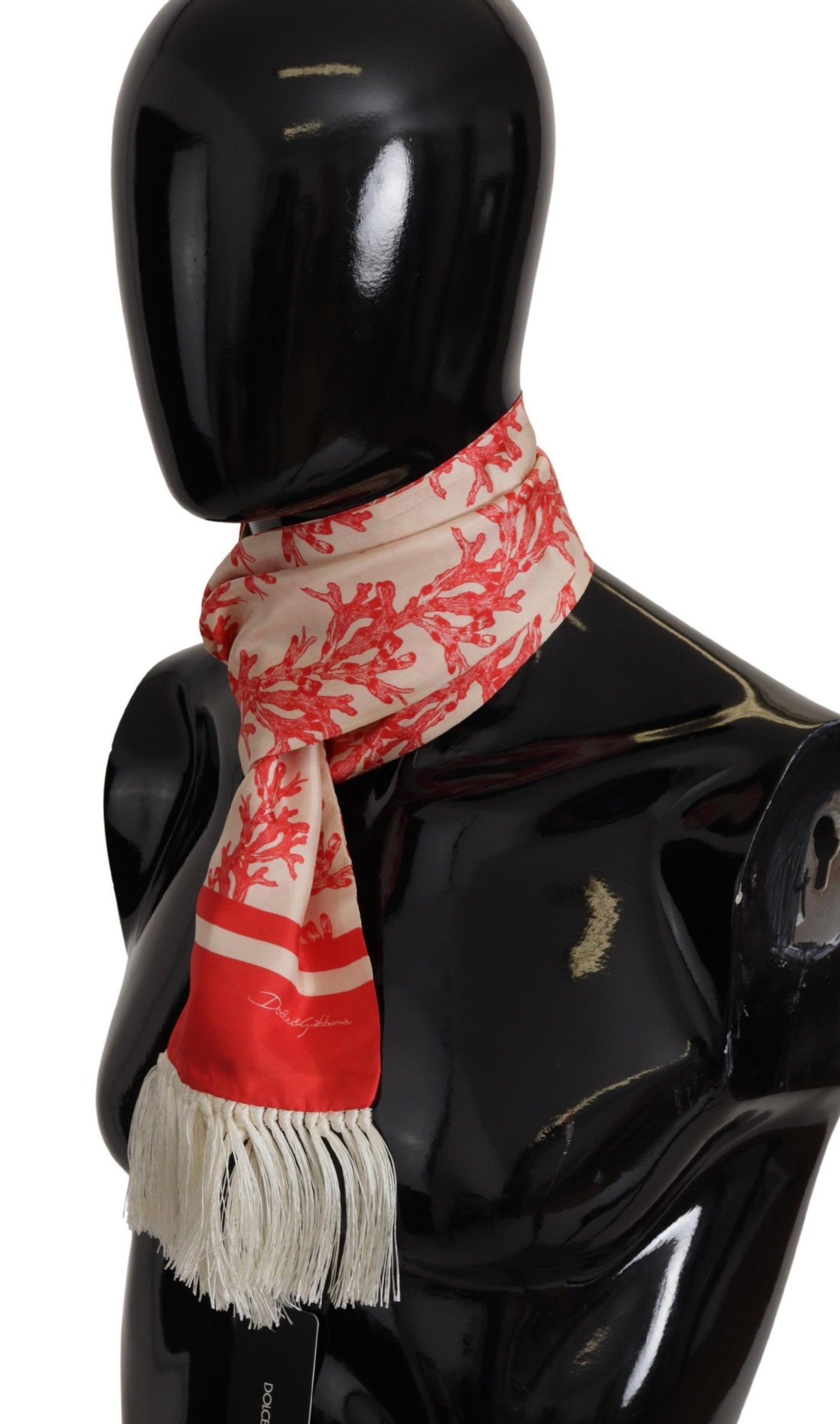 Dolce & Gabbana Weiß Rot Korallen Print Schal Wrap Fransenschal