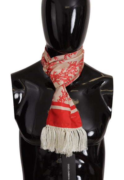 Dolce & Gabbana Weiß Rot Korallen Print Schal Wrap Fransenschal