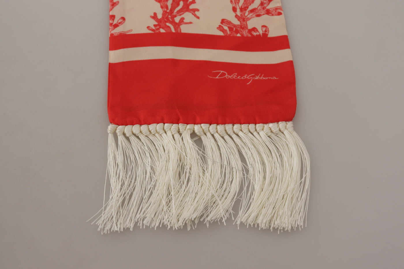 Dolce & Gabbana Weiß Rot Korallen Print Schal Wrap Fransenschal