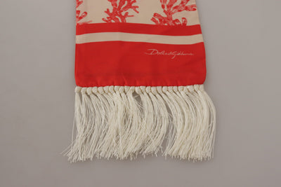 Dolce & Gabbana Weiß Rot Korallen Print Schal Wrap Fransenschal