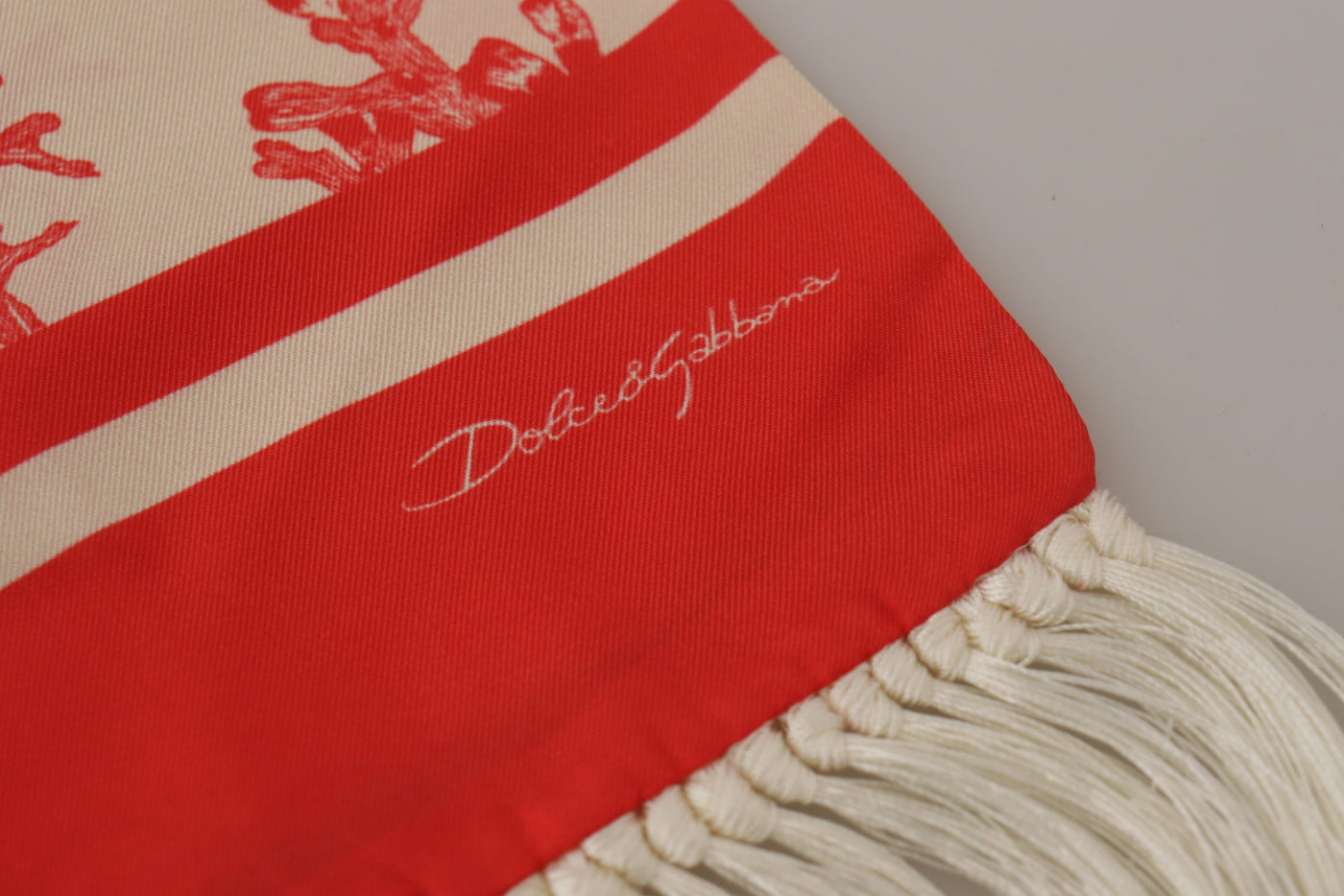 Dolce & Gabbana Weiß Rot Korallen Print Schal Wrap Fransenschal