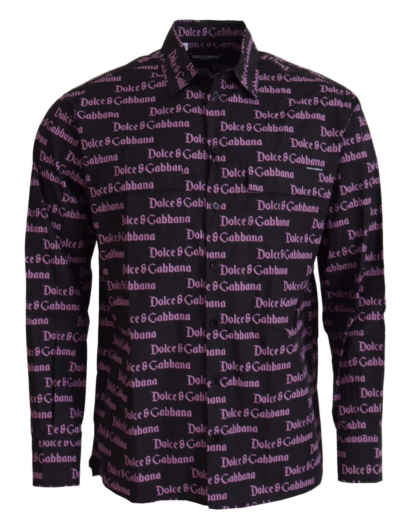 Dolce & Gabbana Schwarzes lila Logo Slim Dress Formales Hemd