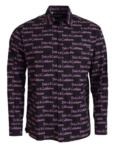 Dolce & Gabbana Schwarzes lila Logo Slim Dress Formales Hemd
