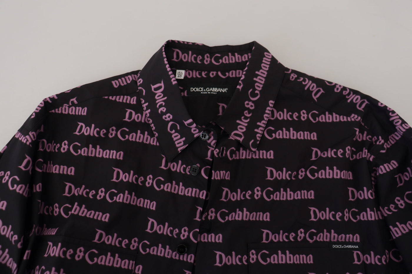 Dolce & Gabbana Schwarzes lila Logo Slim Dress Formales Hemd
