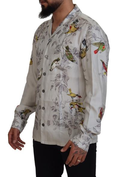 Dolce & Gabbana Weißes Seidensatinhemd mit Vogelmotiv
