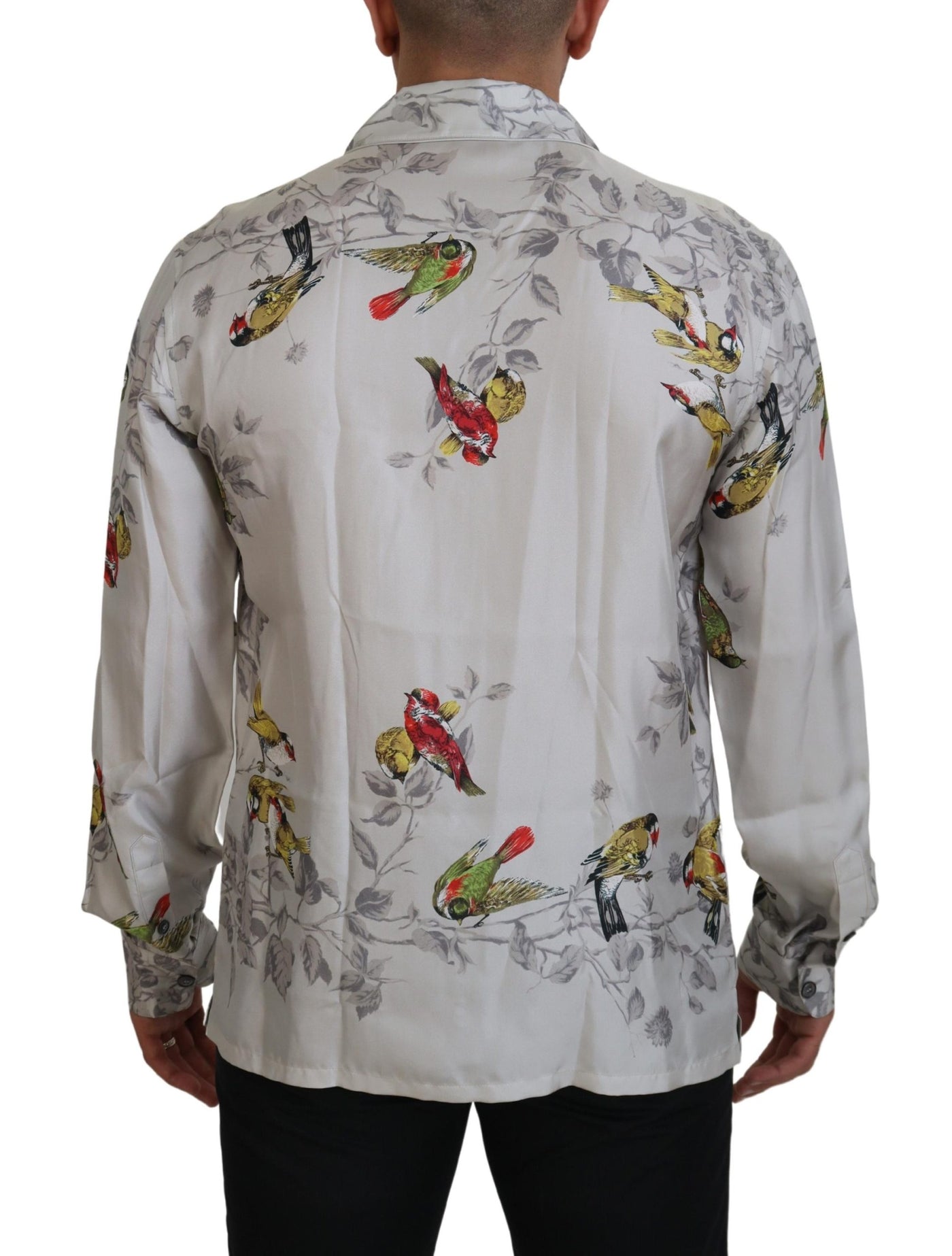 Dolce & Gabbana Weißes Seidensatinhemd mit Vogelmotiv