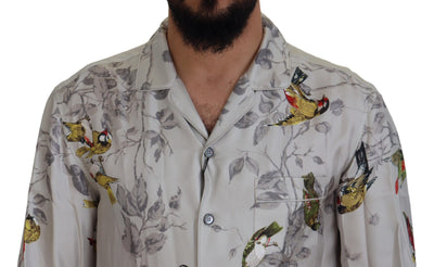 Dolce & Gabbana Weißes Seidensatinhemd mit Vogelmotiv