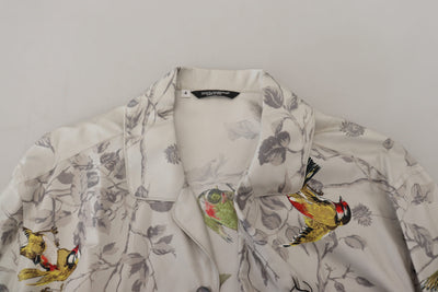 Dolce & Gabbana Weißes Seidensatinhemd mit Vogelmotiv