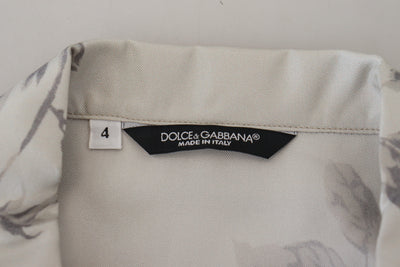 Dolce & Gabbana Weißes Seidensatinhemd mit Vogelmotiv