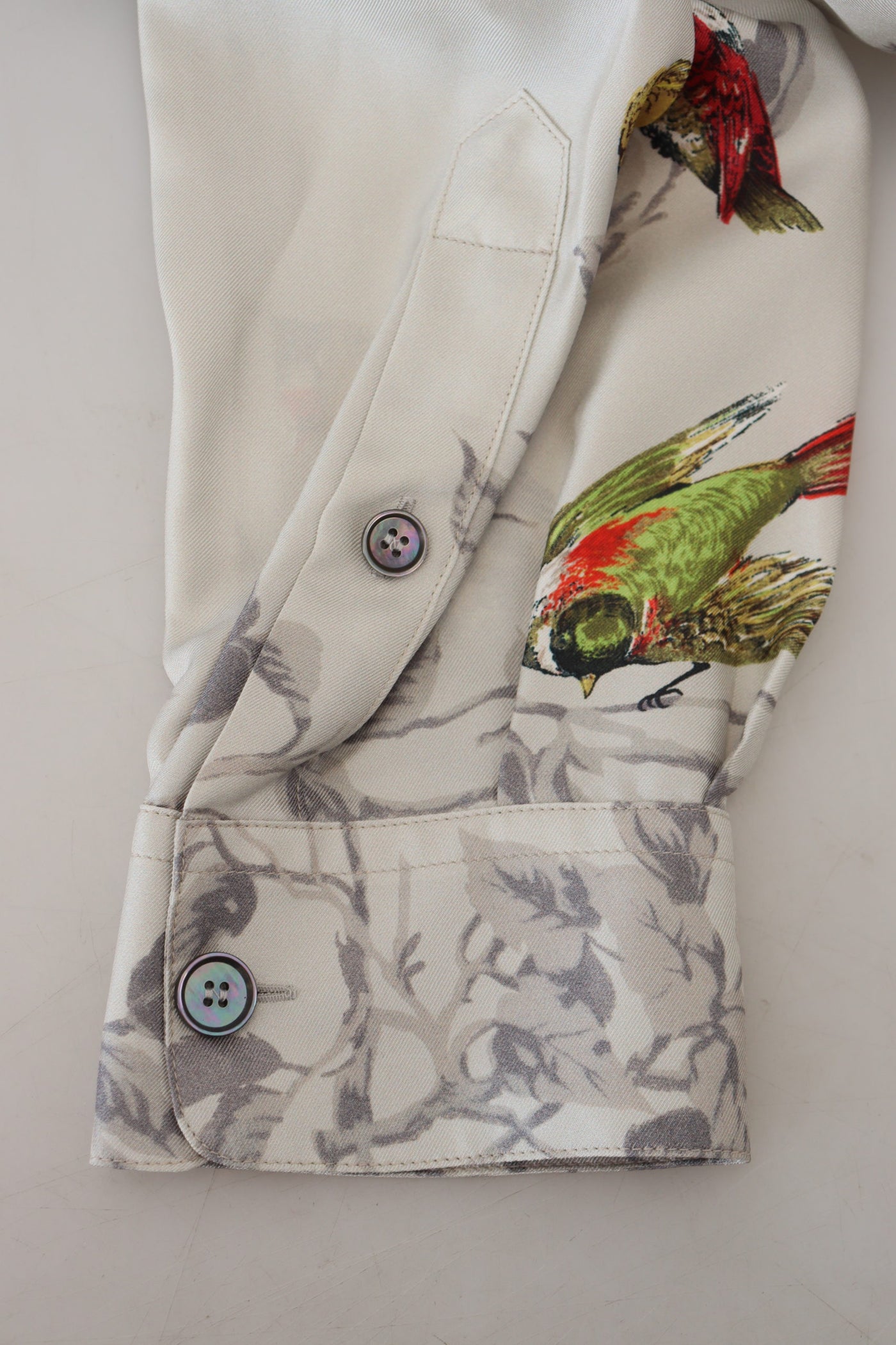 Dolce & Gabbana Weißes Seidensatinhemd mit Vogelmotiv
