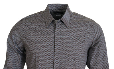 Dolce & Gabbana Grau Braun GOLD Slim Fit Kleid Formales Hemd