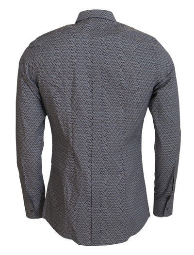 Dolce & Gabbana Grau Braun GOLD Slim Fit Kleid Formales Hemd