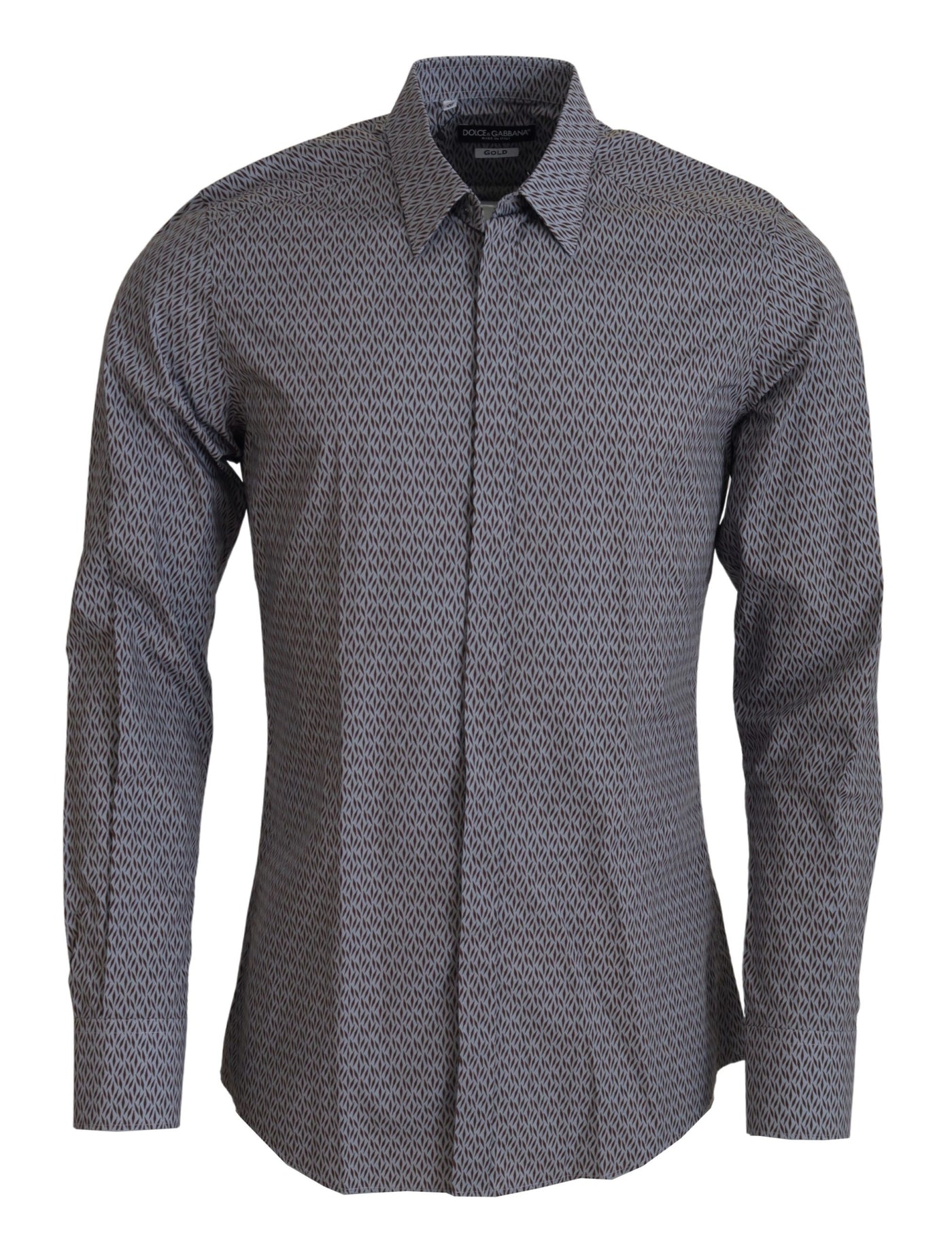 Dolce & Gabbana Grau Braun GOLD Slim Fit Kleid Formales Hemd