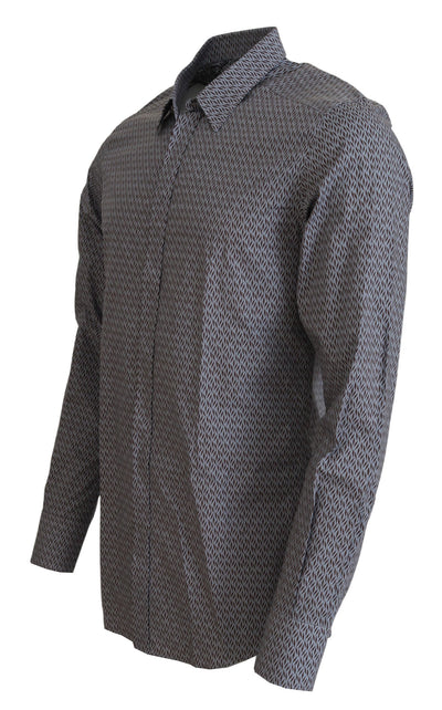 Dolce & Gabbana Grau Braun GOLD Slim Fit Kleid Formales Hemd