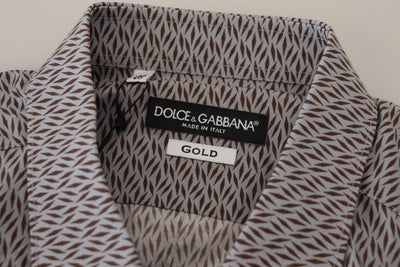 Dolce & Gabbana Grau Braun GOLD Slim Fit Kleid Formales Hemd