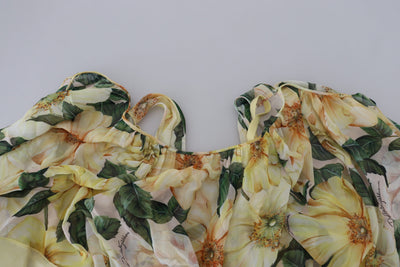 Dolce & Gabbana Gelbes Maxikleid mit Blumendruck und Plissee aus Seide