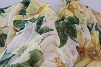 Dolce & Gabbana Gelbes Maxikleid mit Blumendruck und Plissee aus Seide