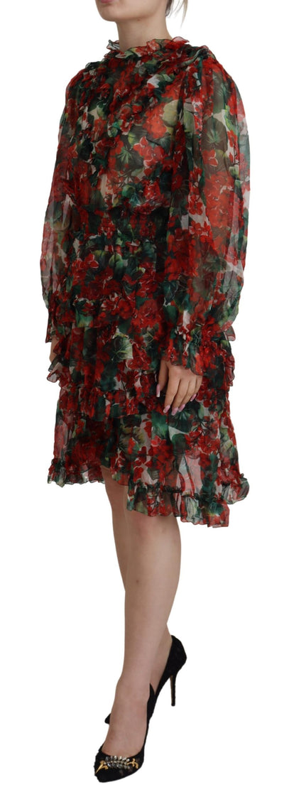 Dolce & Gabbana Multicolor Geranium A-Linie Knielanges Kleid