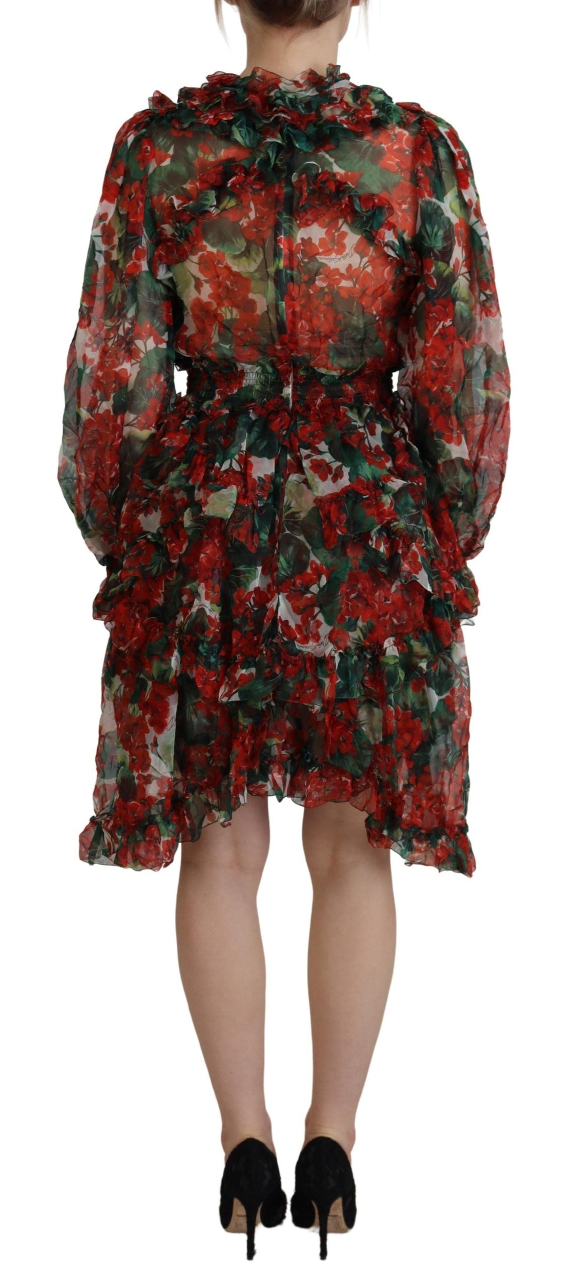 Dolce & Gabbana Multicolor Geranium A-Linie Knielanges Kleid