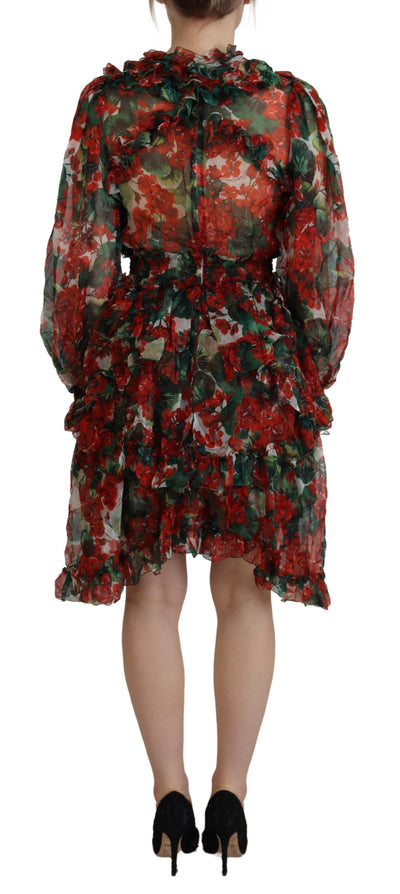 Dolce & Gabbana Multicolor Geranium A-Linie Knielanges Kleid