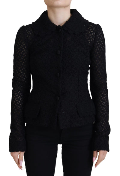 Dolce & Gabbana Schwarze Jacke mit gestricktem Knopfkragen aus Wolle