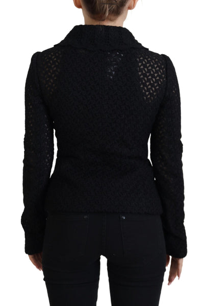 Dolce & Gabbana Schwarze Jacke mit gestricktem Knopfkragen aus Wolle