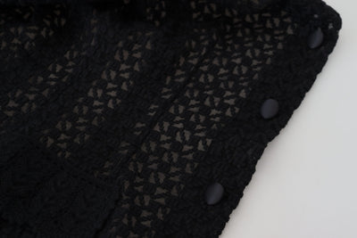 Dolce & Gabbana Schwarze Jacke mit gestricktem Knopfkragen aus Wolle