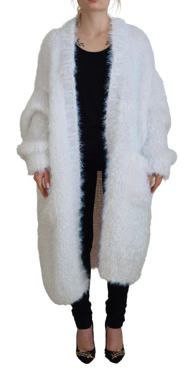 Dolce & Gabbana Weiße langärmelige Fransen Strickjacke