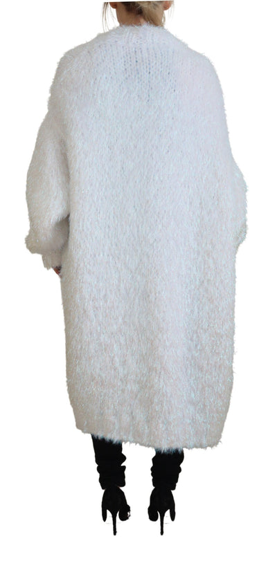 Dolce & Gabbana Weiße langärmelige Fransen Strickjacke