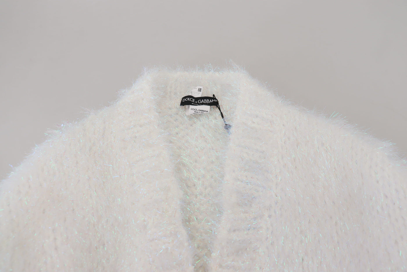 Dolce & Gabbana Weiße langärmelige Fransen Strickjacke