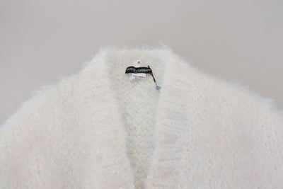 Dolce & Gabbana Weiße langärmelige Fransen Strickjacke
