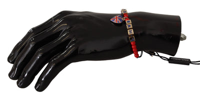 Dolce & Gabbana Rotes blaues Perlenarmband mit DG LOVES LONDON Flagge