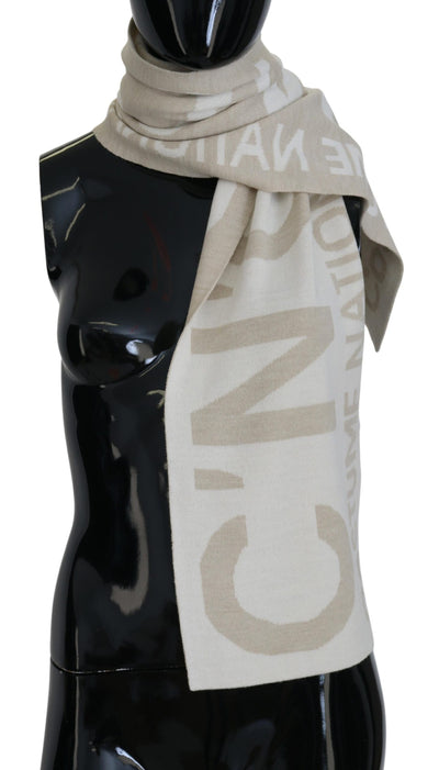 Costume National Beige Weiß Logo Wickelwärmer Schal Schal