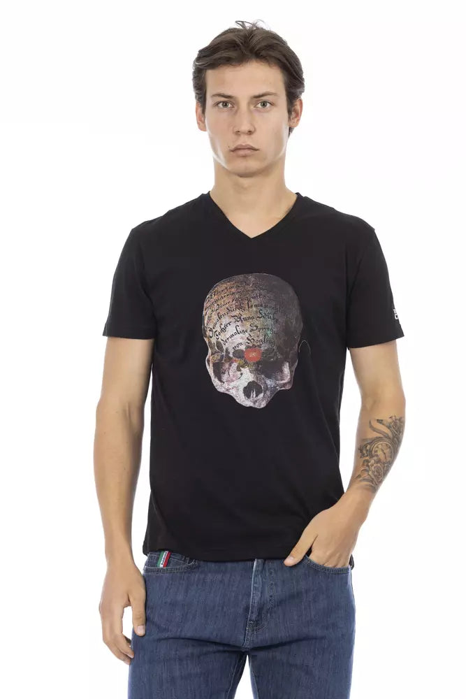 Trussardi Action Schwarzes Baumwoll-T-Shirt mit V-Ausschnitt für Männer