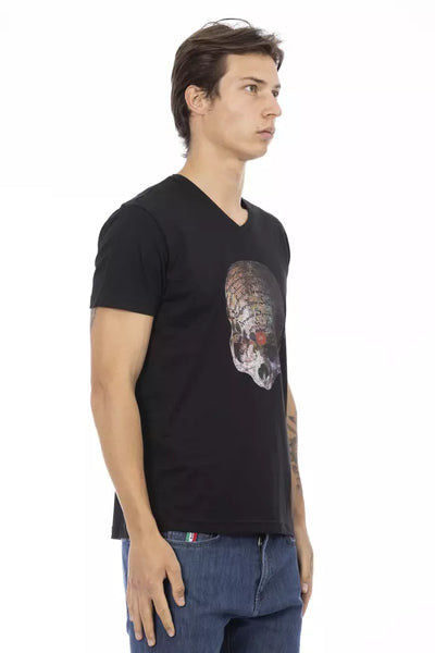 Trussardi Action Schwarzes Baumwoll-T-Shirt mit V-Ausschnitt für Männer