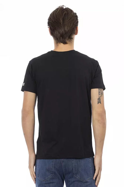 Trussardi Action Schwarzes Baumwoll-T-Shirt mit V-Ausschnitt für Männer