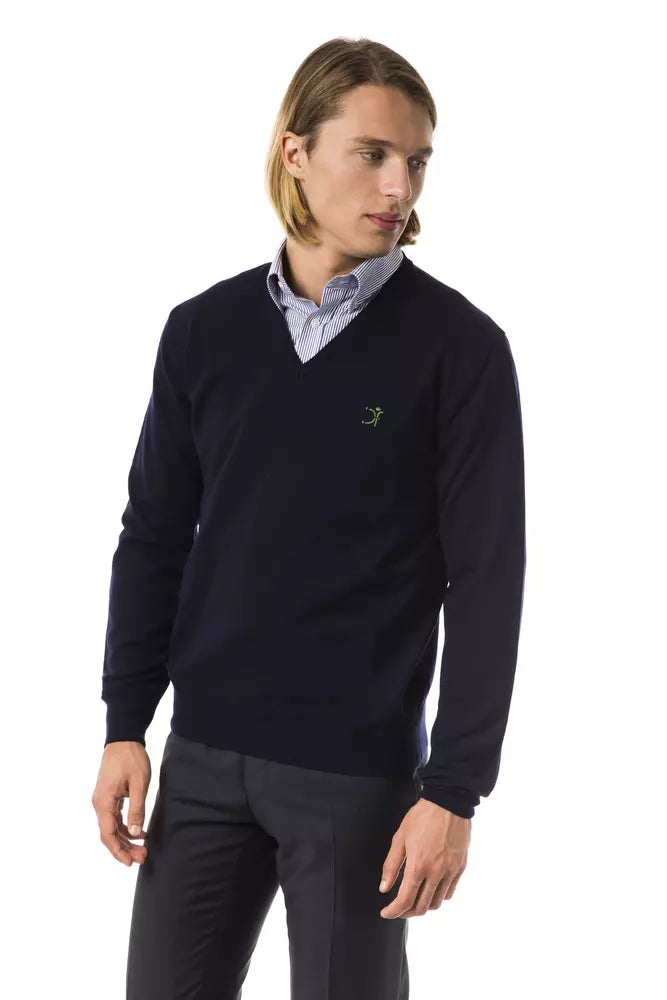 Uominitaliani Blauer Merino-Pullover für Männer