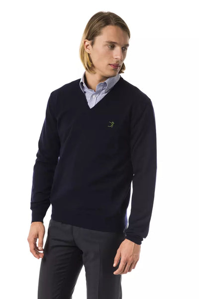 Uominitaliani Blauer Merino-Pullover für Männer
