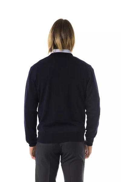 Uominitaliani Blauer Merino-Pullover für Männer